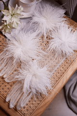 Fluffy Feather Decor Sheer Long Gloves