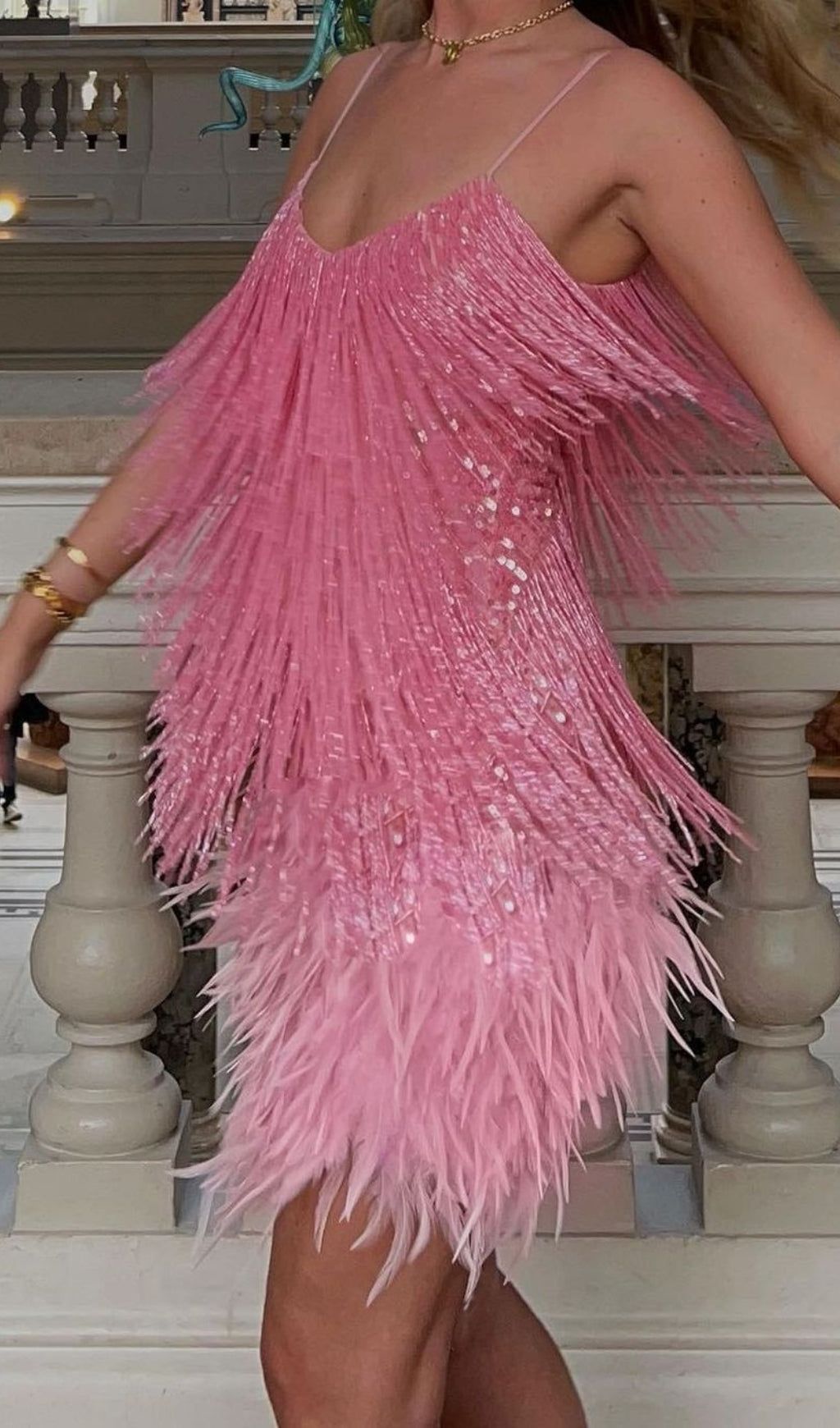 Pink Feather Mini Dress