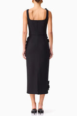 3D Flower Midi Dress in Black