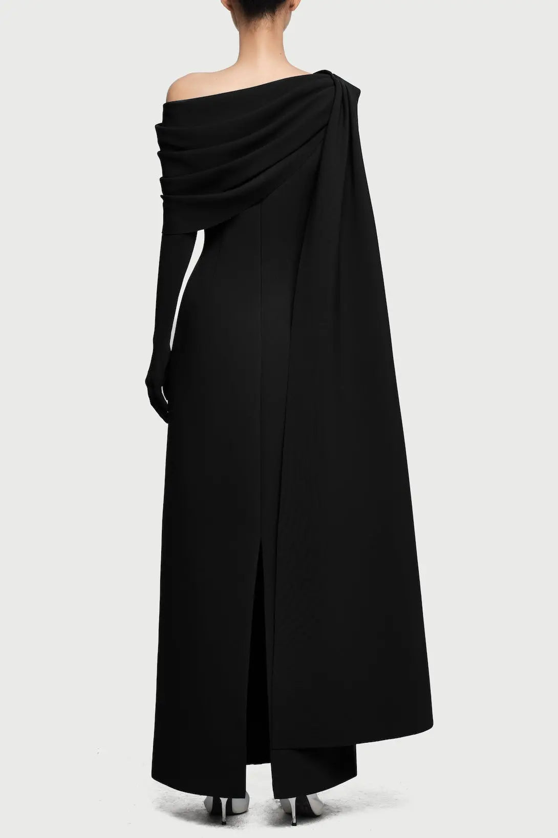 One-Shoulder Knit Asymmetrical Maxi Dress in Black