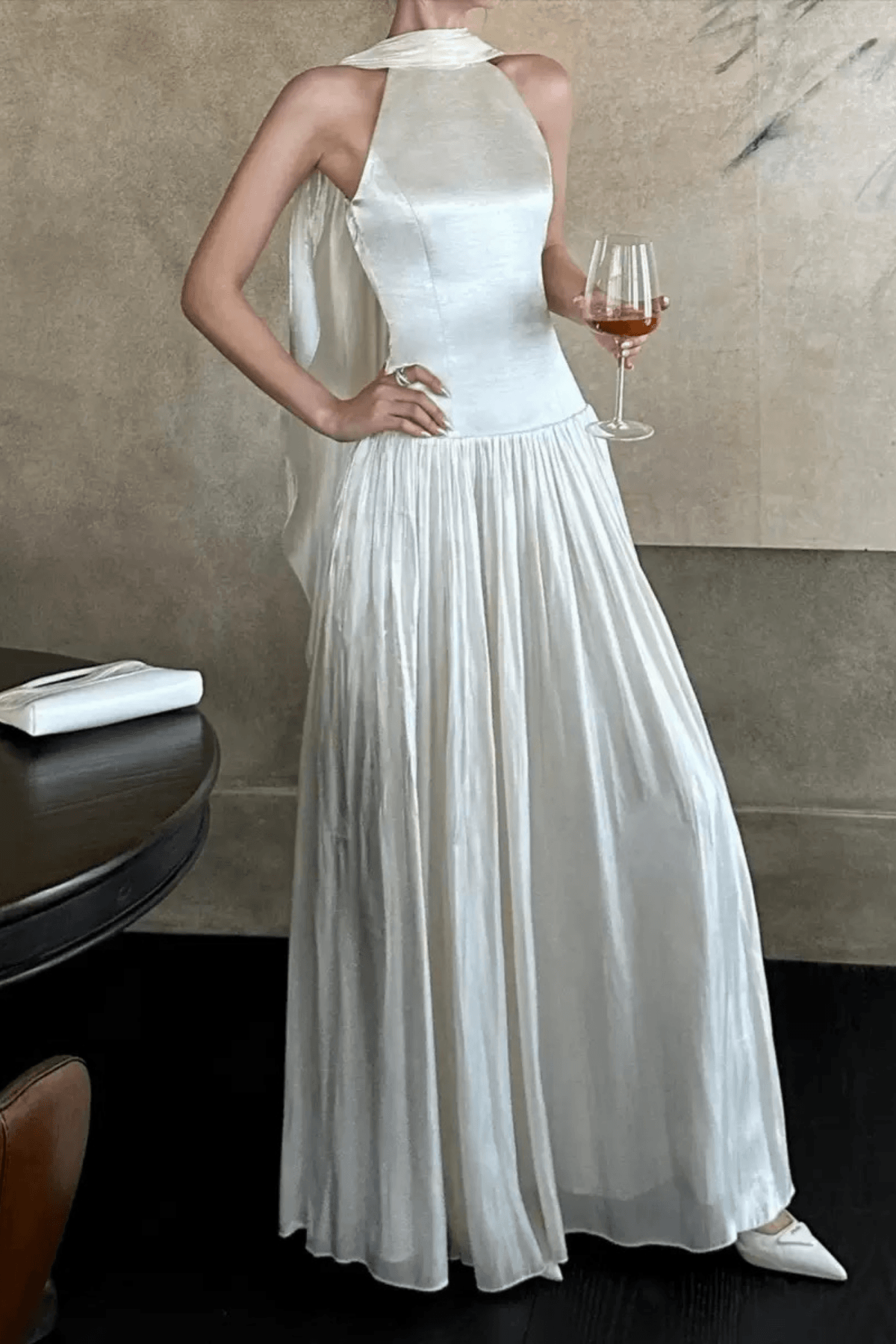 White Cape Sleeve Maxi Dress