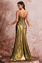 Gold One Shoulder Evening Gown