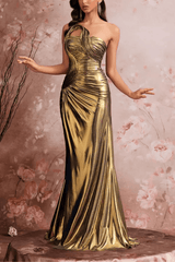 Gold One Shoulder Evening Gown