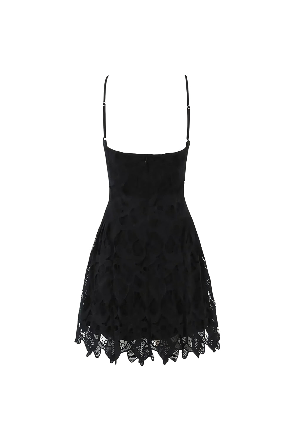 Lace Hollow Sleeveless Mini Dress in Black