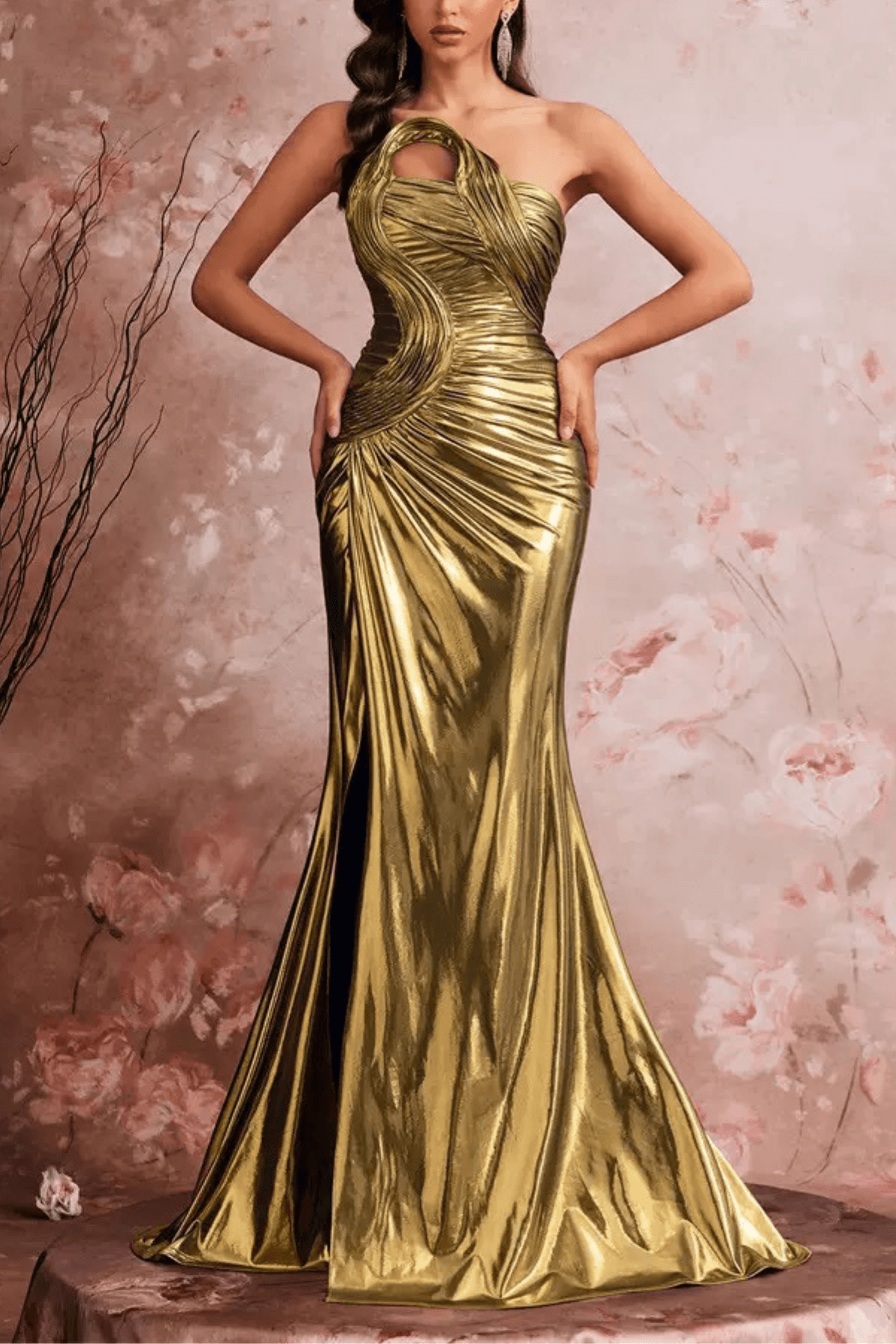 Gold One Shoulder Evening Gown