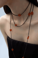 Black Chain Orange Raw Stone Layered Necklace