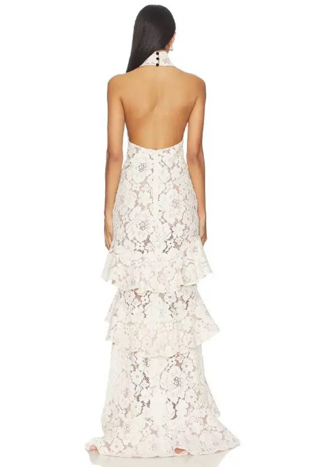 White Lace Halter Neck Ruffle Dress