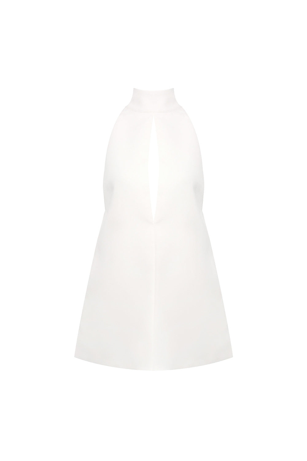 V-Neck Cutout Backless Crepe Halter Dress - White