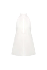 V-Neck Cutout Backless Crepe Halter Dress - White