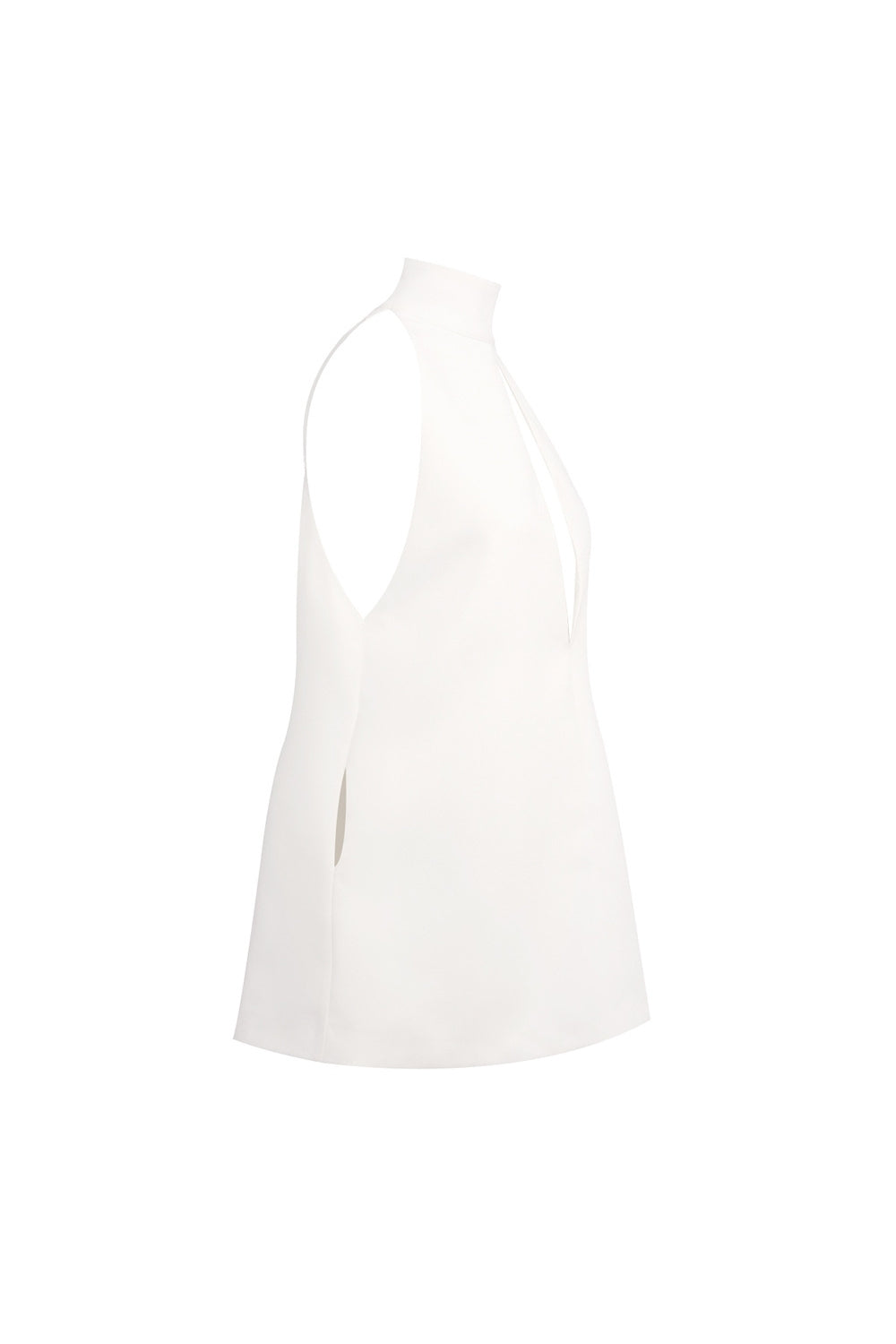 V-Neck Cutout Backless Crepe Halter Dress - White