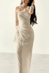 Blair One Shoulder 3D Floral Ruched Textured Lace Evening Dress