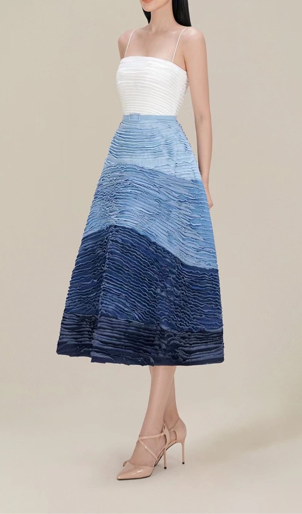 Blue Ripple Halter Mini Dress