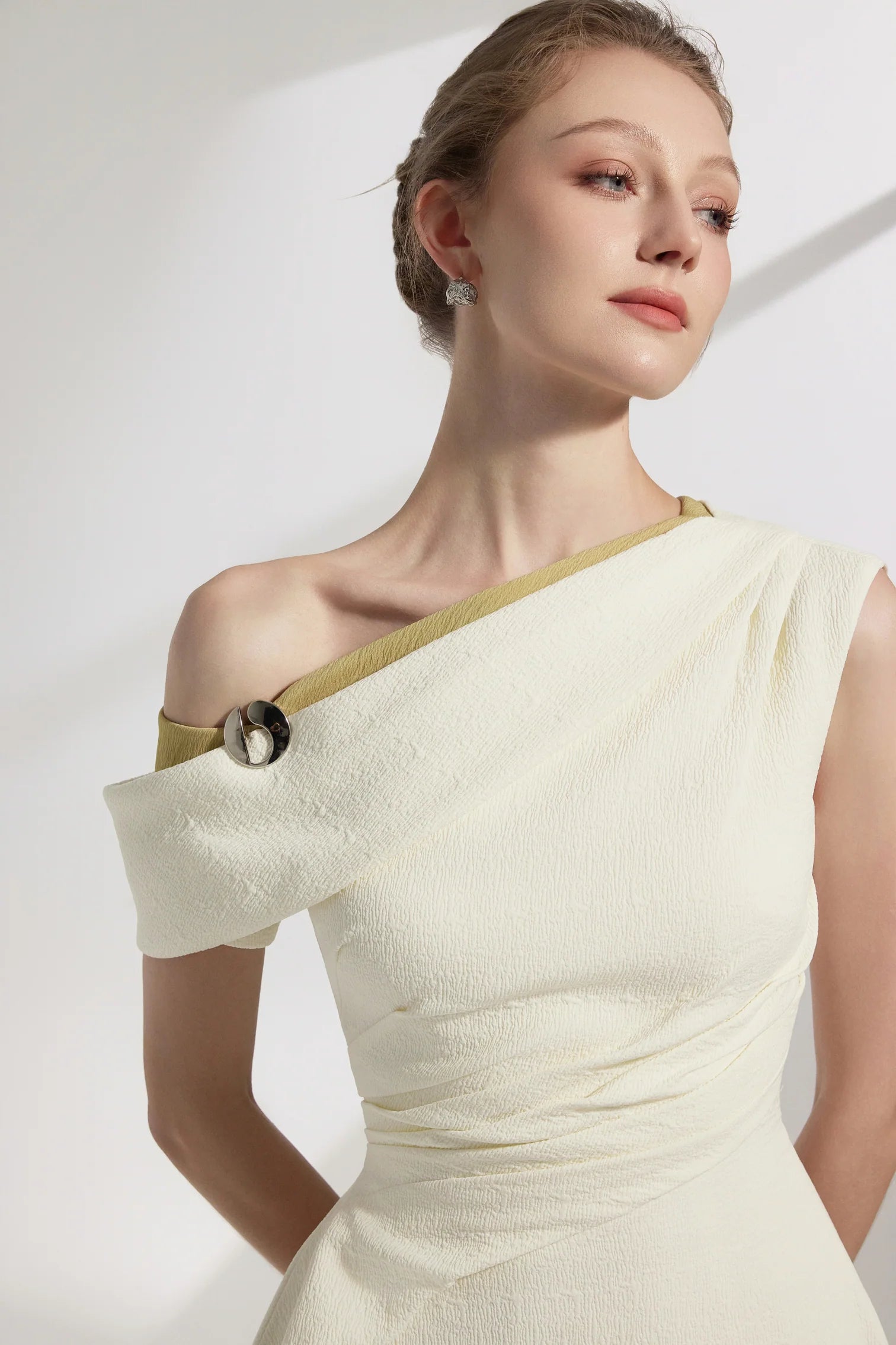 Lucy One-Shoulder A-Line Midi Dress in White