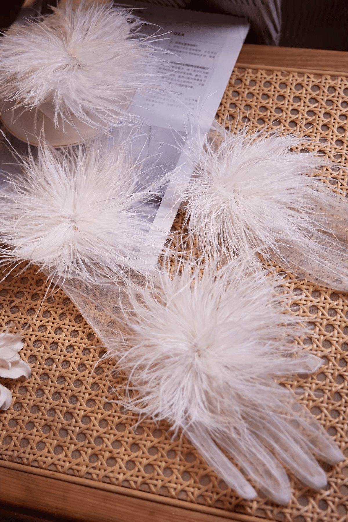 Fluffy Feather Decor Sheer Long Gloves