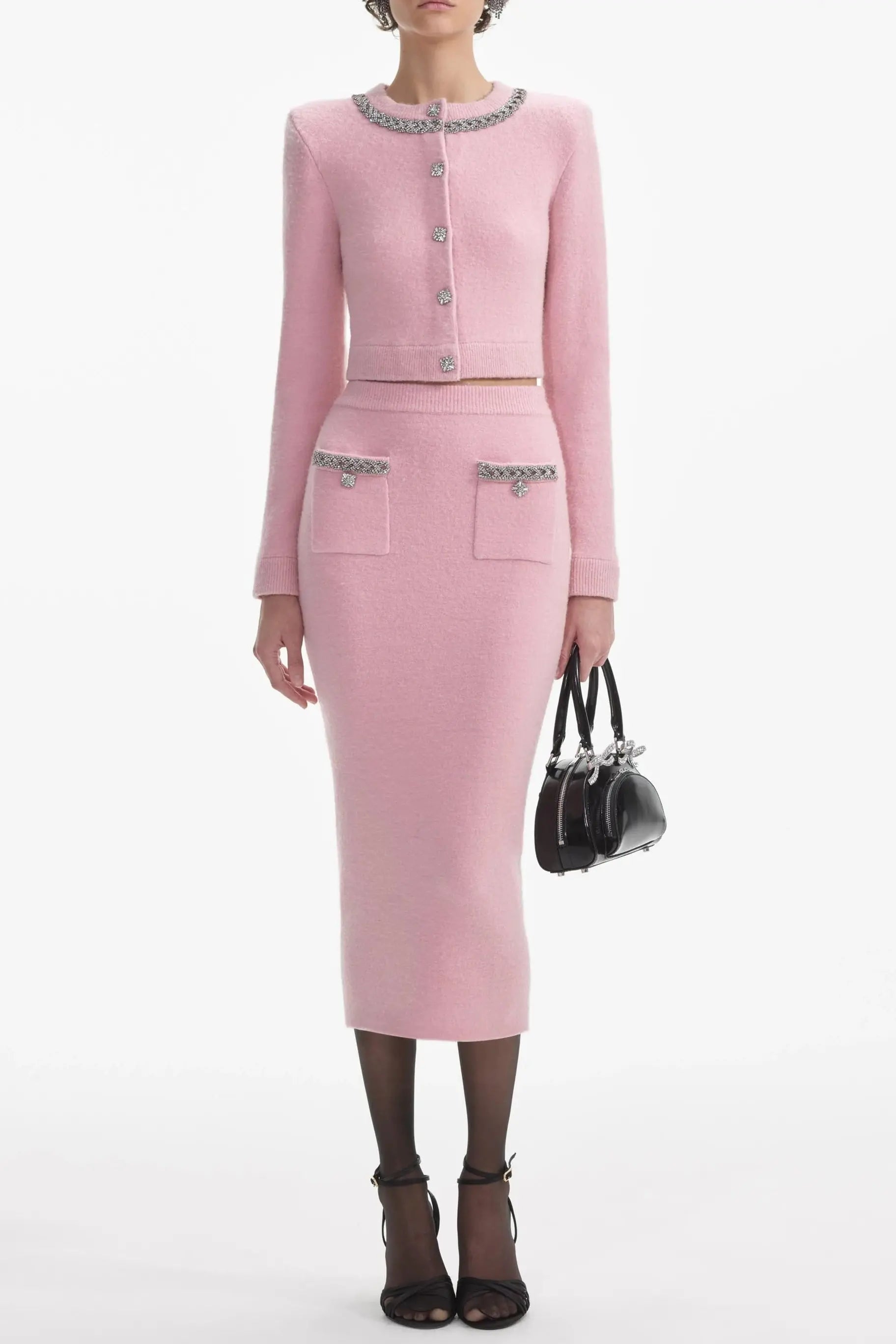 Pink Embellished Jacket & Skirt Matching Set