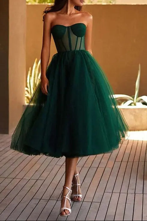 Emerald Green Puffy Midi Dress