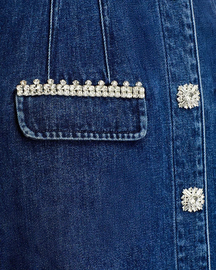 Denim Rhinestone Trim Dress in blue