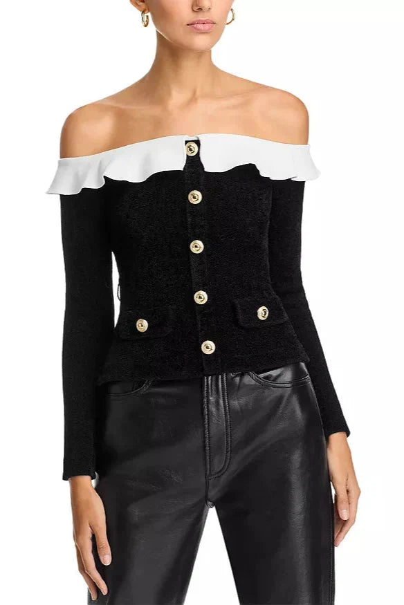 Knit Off-the-Shoulder Top in Black