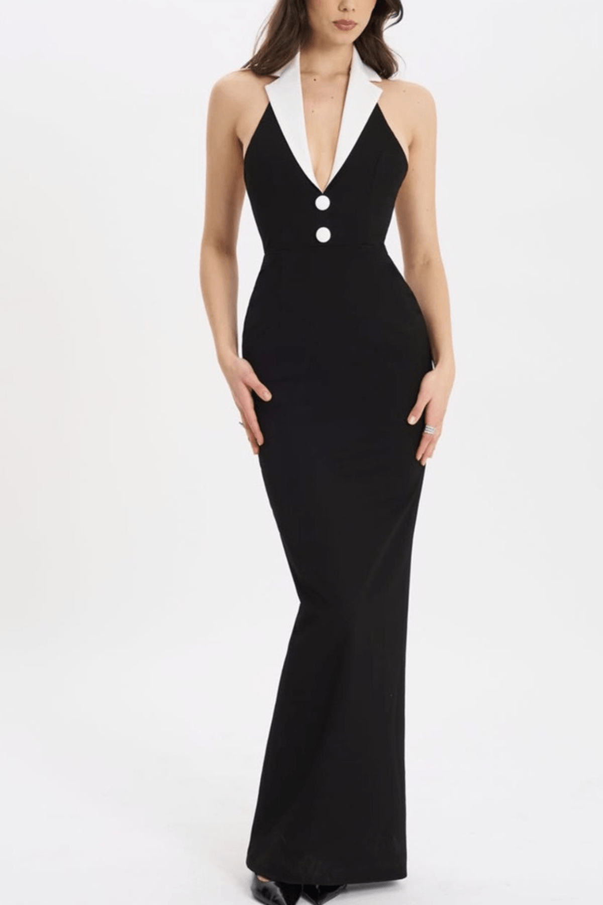 Contrast Halter Evening Dress