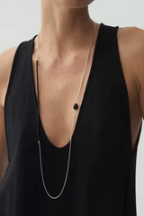 Black Bead Choker Silver Layered Stone Necklace