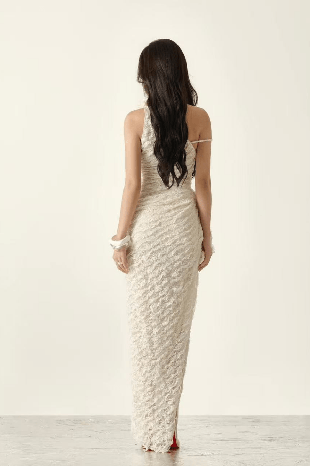 Blair One Shoulder 3D Floral Ruched Textured Lace Evening Dress