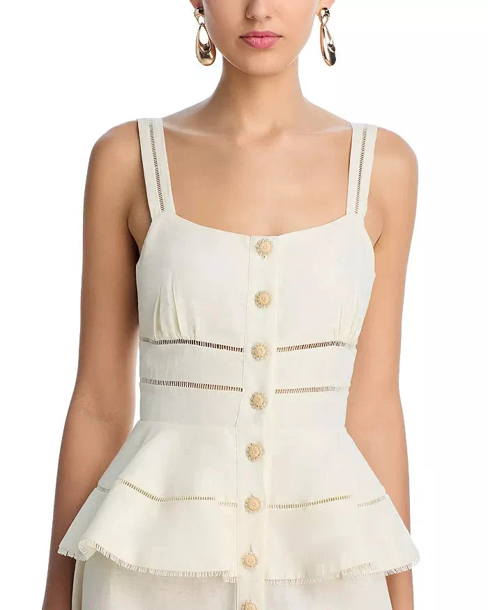 Peplum Hollow Midi Dress in Beige