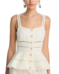 Peplum Hollow Midi Dress in Beige
