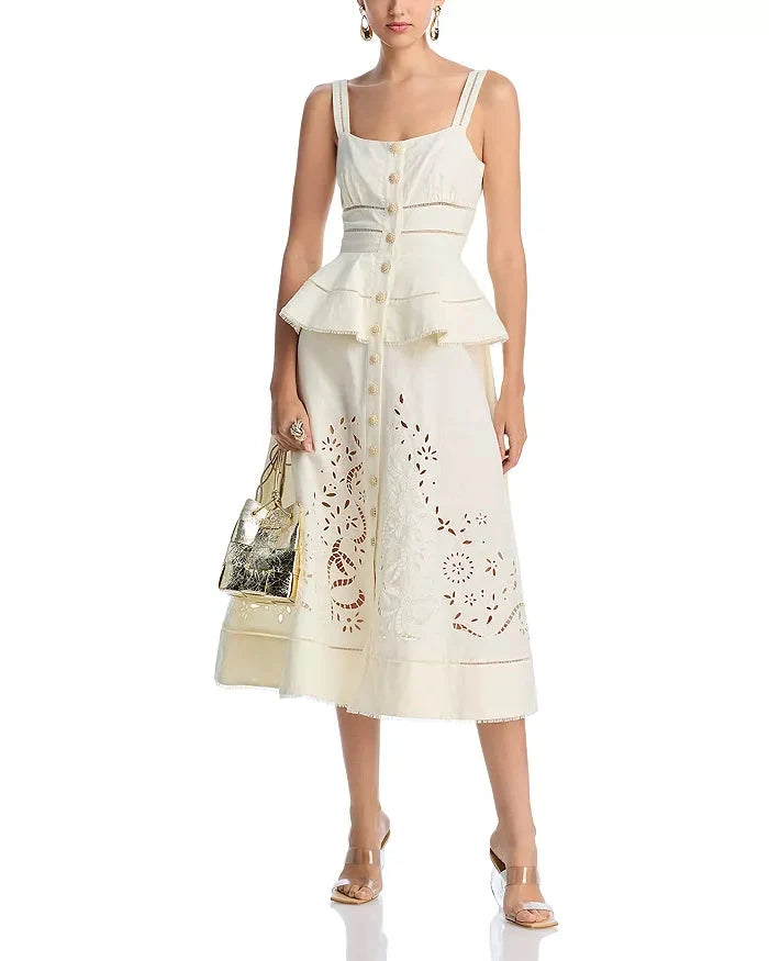 Peplum Hollow Midi Dress in Beige