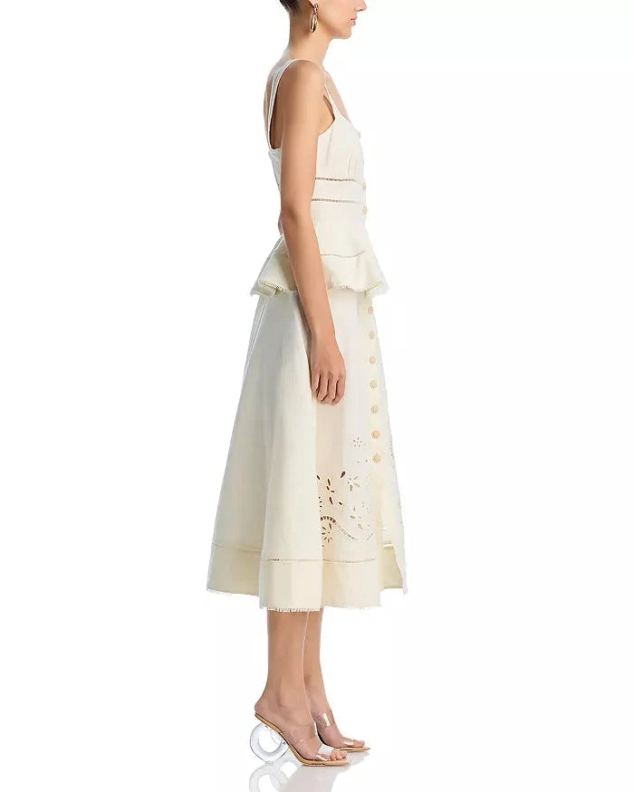 Peplum Hollow Midi Dress in Beige