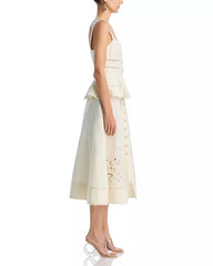 Peplum Hollow Midi Dress in Beige