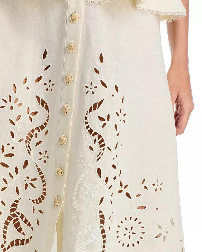 Peplum Hollow Midi Dress in Beige