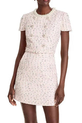 Embellished Boucle Mini Dress in Pink