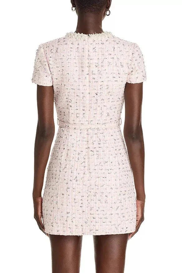 Embellished Boucle Mini Dress in Pink