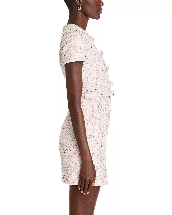 Embellished Boucle Mini Dress in Pink