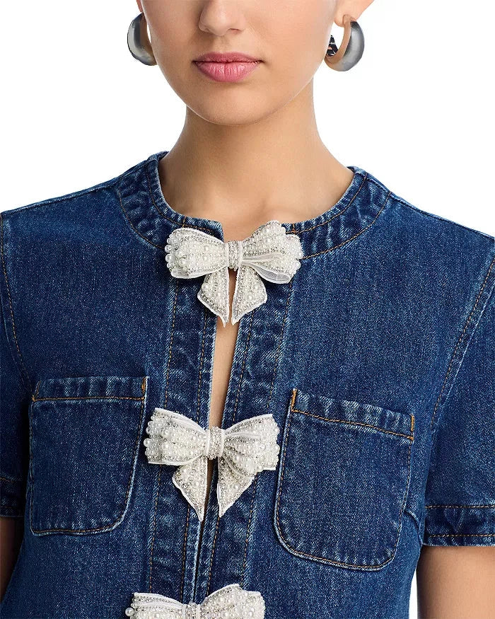 Embellished Denim Mini Dress in Blue