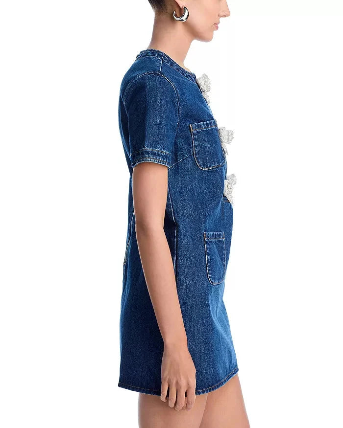 Embellished Denim Mini Dress in Blue