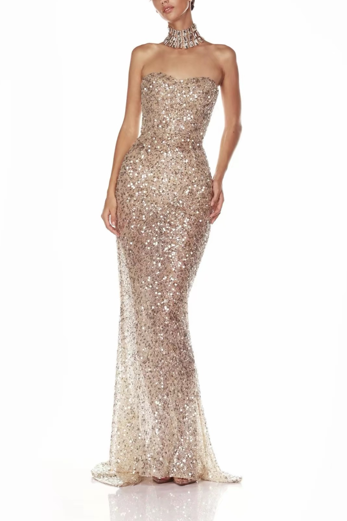 Shimmer Champagne Gold Sequin Dress