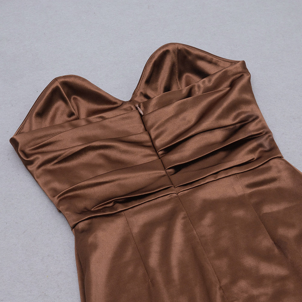 Backless Split Twist-Front Bodycon Midi Dress In Brown