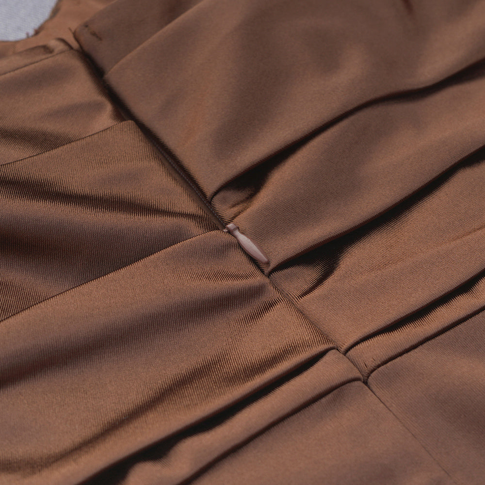 Backless Split Twist-Front Bodycon Midi Dress In Brown