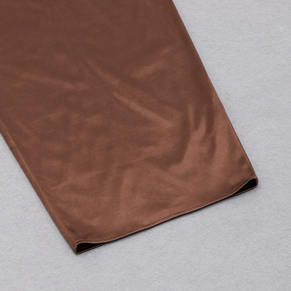 Backless Split Twist-Front Bodycon Midi Dress In Brown