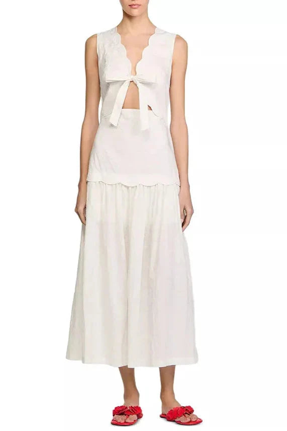 V-Neck Crinkled Maxi Dress in Ecru
