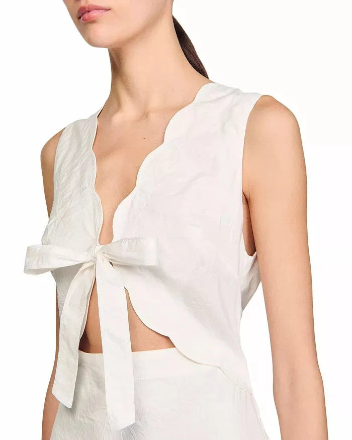 V-Neck Crinkled Maxi Dress in Ecru