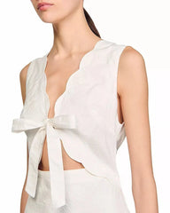 V-Neck Crinkled Maxi Dress in Ecru