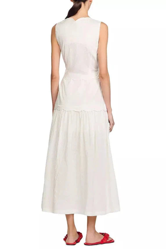 V-Neck Crinkled Maxi Dress in Ecru