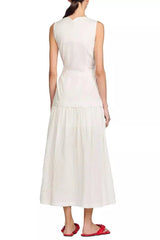 V-Neck Crinkled Maxi Dress in Ecru