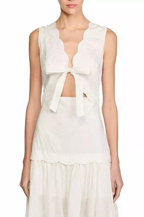 V-Neck Crinkled Maxi Dress in Ecru