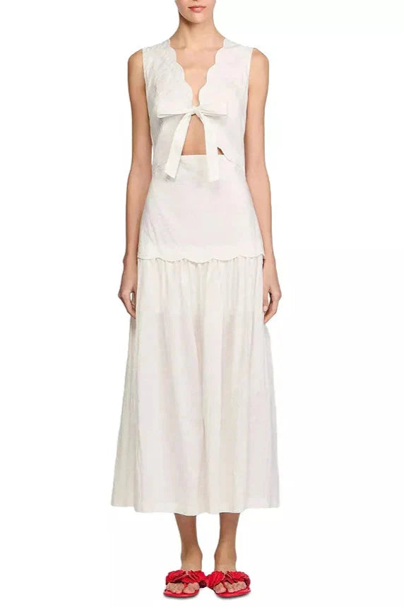 V-Neck Crinkled Maxi Dress in Ecru