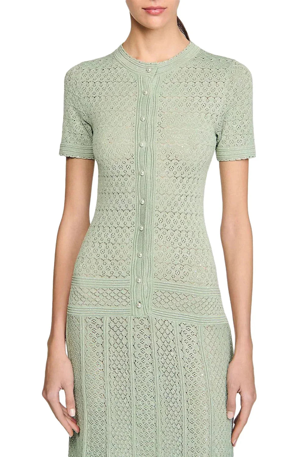 Hollow Knit Maxi Dress in Almond Green