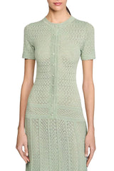 Hollow Knit Maxi Dress in Almond Green
