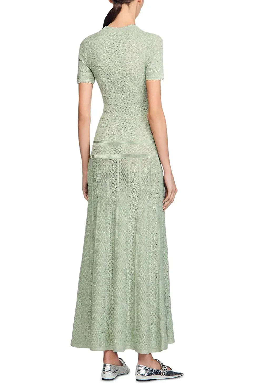 Hollow Knit Maxi Dress in Almond Green